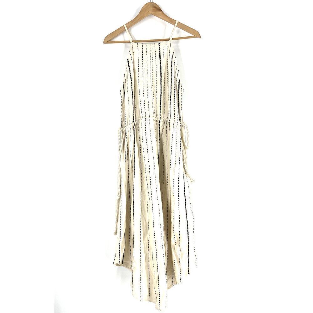NyMane Dress Size Medium Natural Cream Lea Stripe Black Undyed Kala Cotton Midi